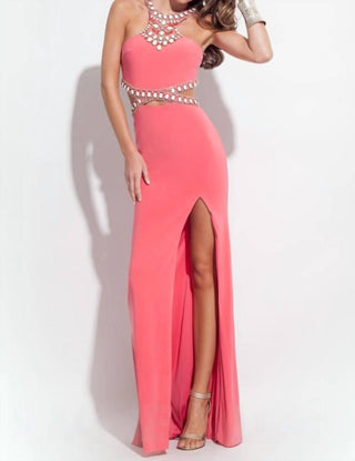 Rachel Allan - Beaded Jersey Evening Gown With Cutouts