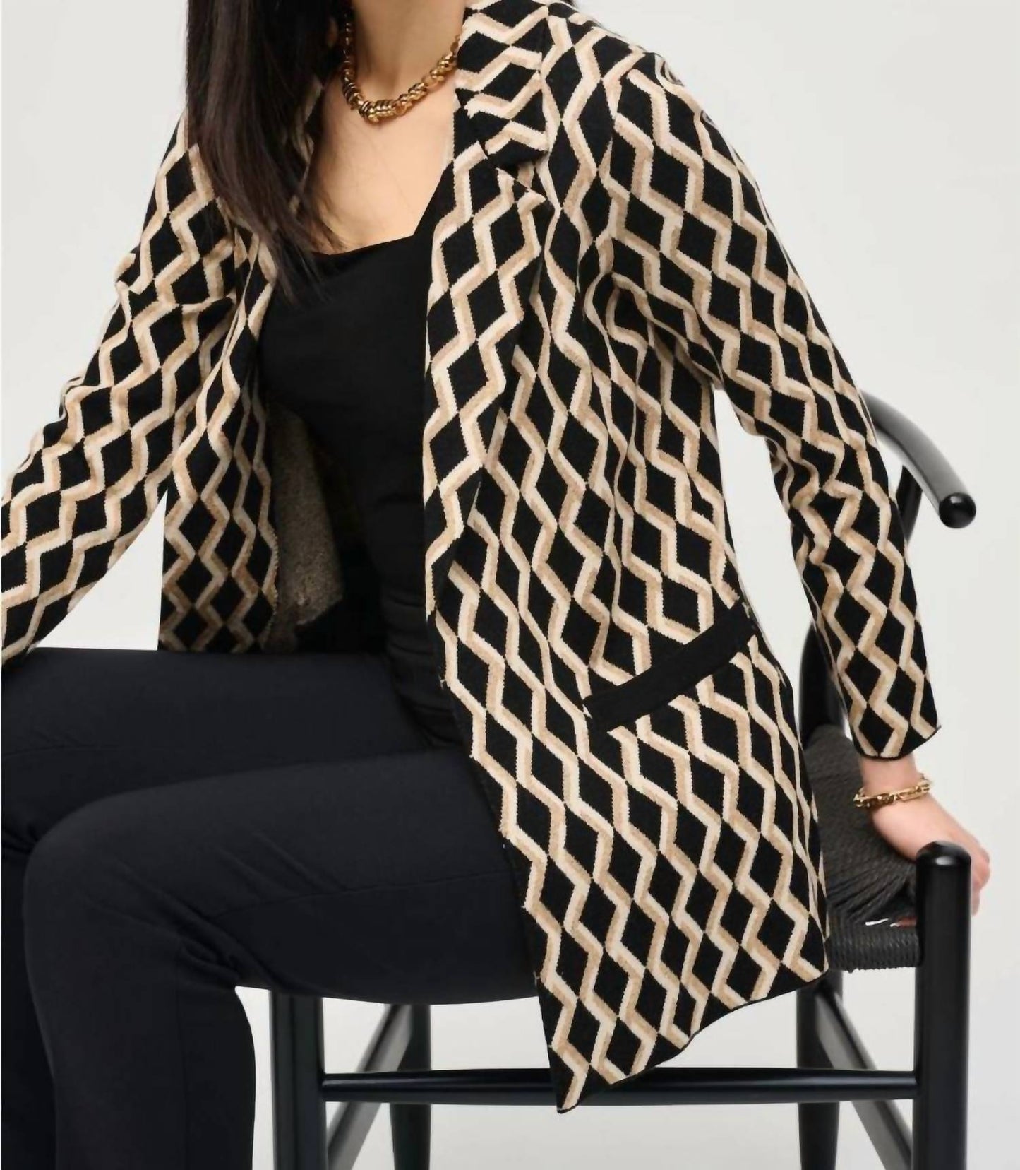 Joseph Ribkoff - Geometric Print Open Front Blazer Jacket