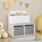 Bookshelf With Storage Bins, Bookcase With Book Display Shelf And 2 Bins, Cute Bear Shaped Backboard, Toy Organizer - White