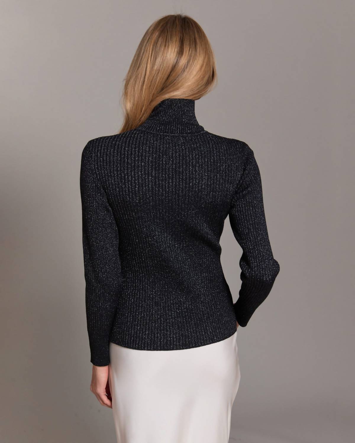 Alashan Cashmere - Fine Marino Mitra Lurex Rib Turtle Neck Top
