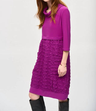 Joseph Ribkoff - Bubble Textured Cowl Neck Cocoon Dress
