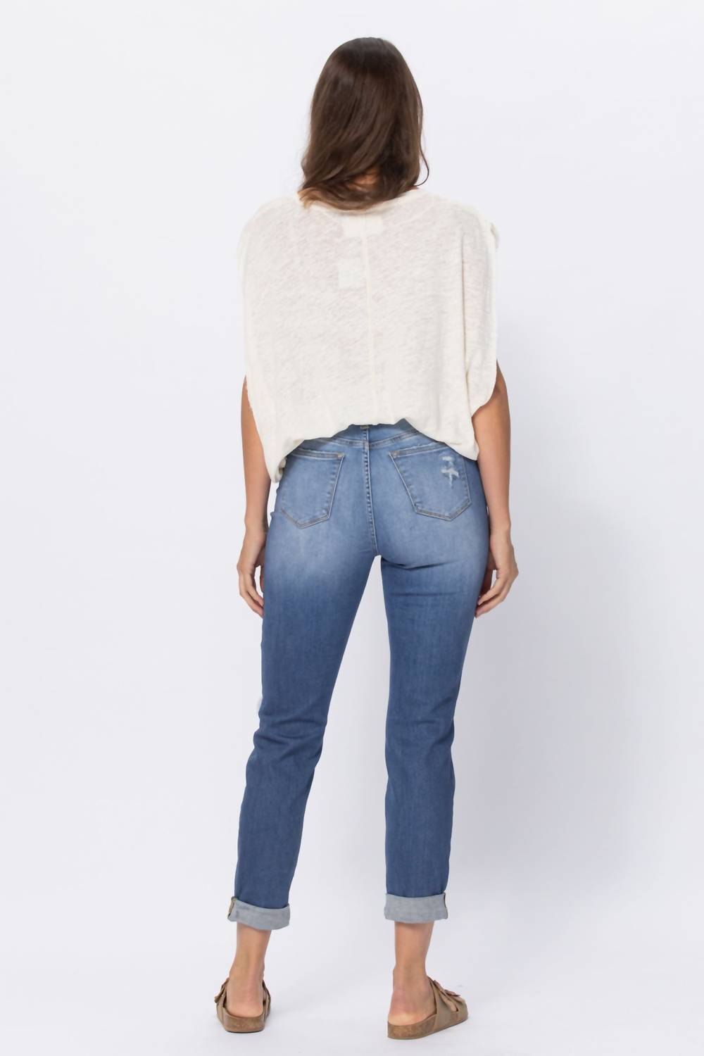 Judy Blue - High Waist Cuffed Boyfriend Jeans