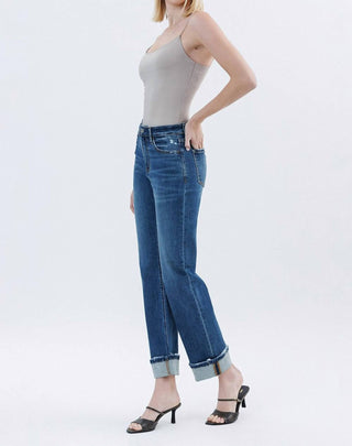 Flying Monkey - Blythe High Rise Cuffed Straight Leg Denim Jeans