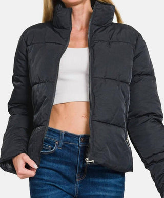 Trendsi - Zenana Zip Up Turtleneck Puffer Jacket with Pockets