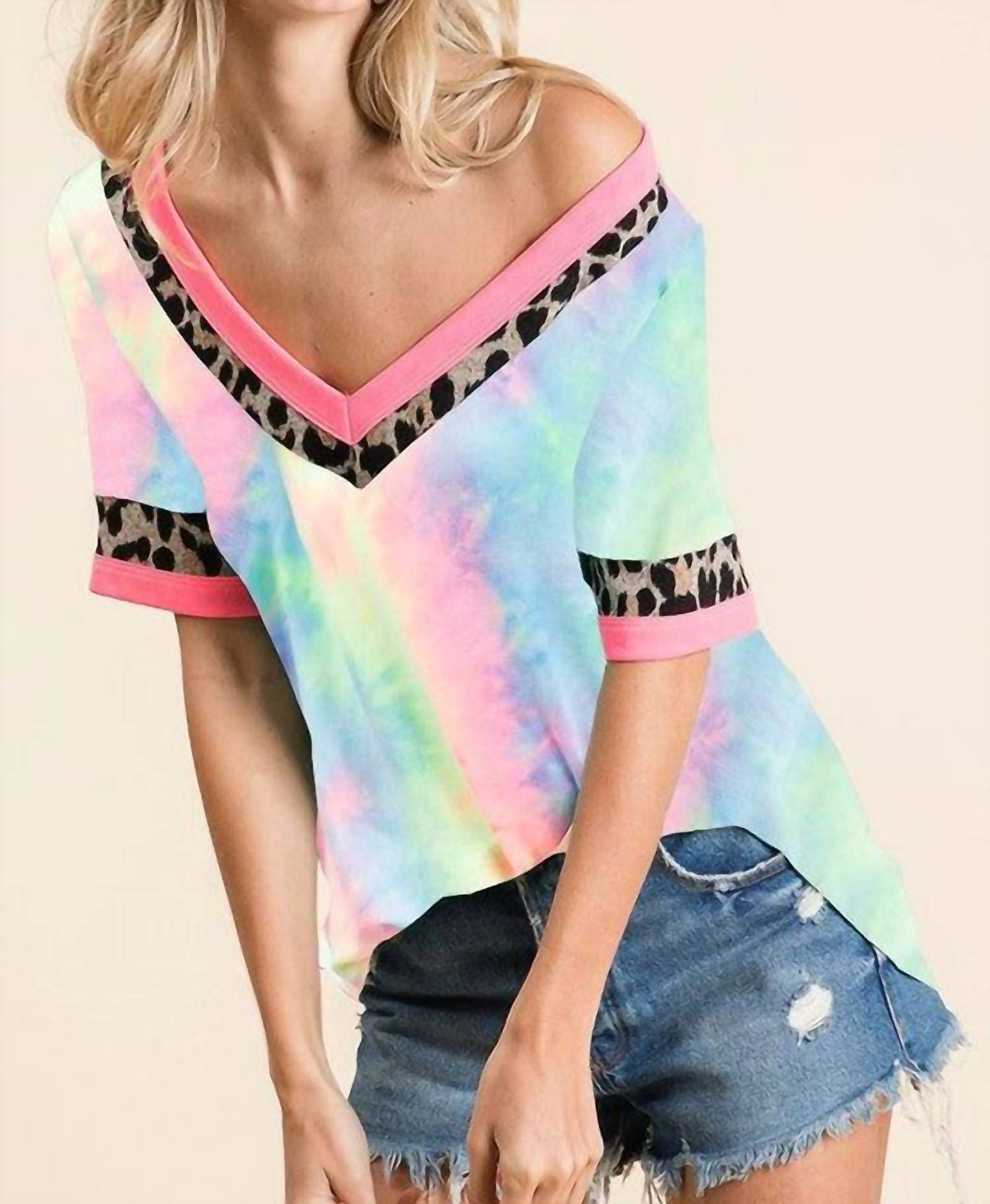 Bibi - Chloe Tie Dye & Leopard Top