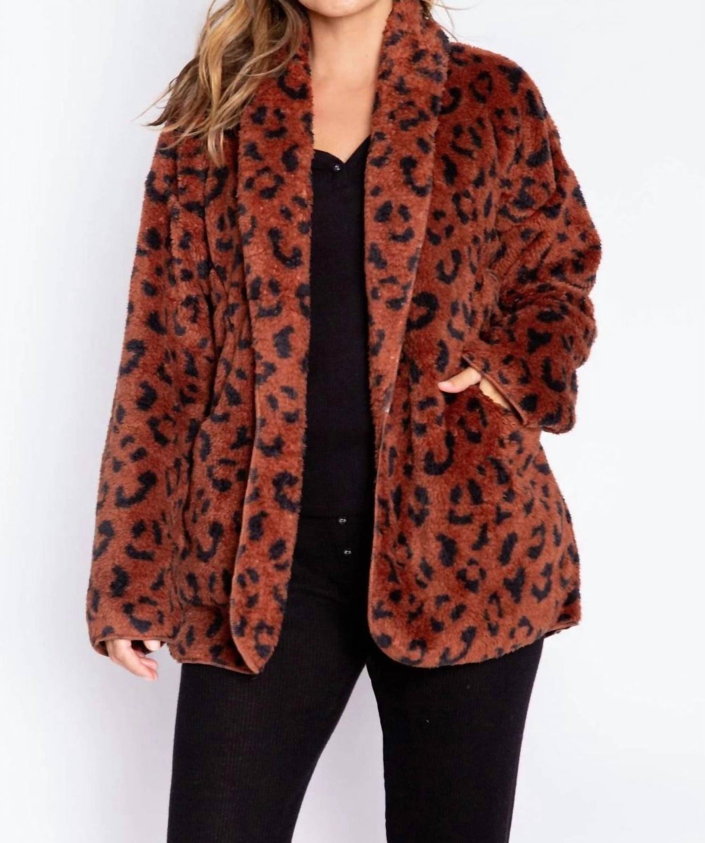 Pj Salvage - Leopard Print Cozy Shearling Cardigan Recoca