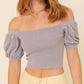 Promesa - Speckled Rib Knit Off Shoulder Puff Crop Sweater