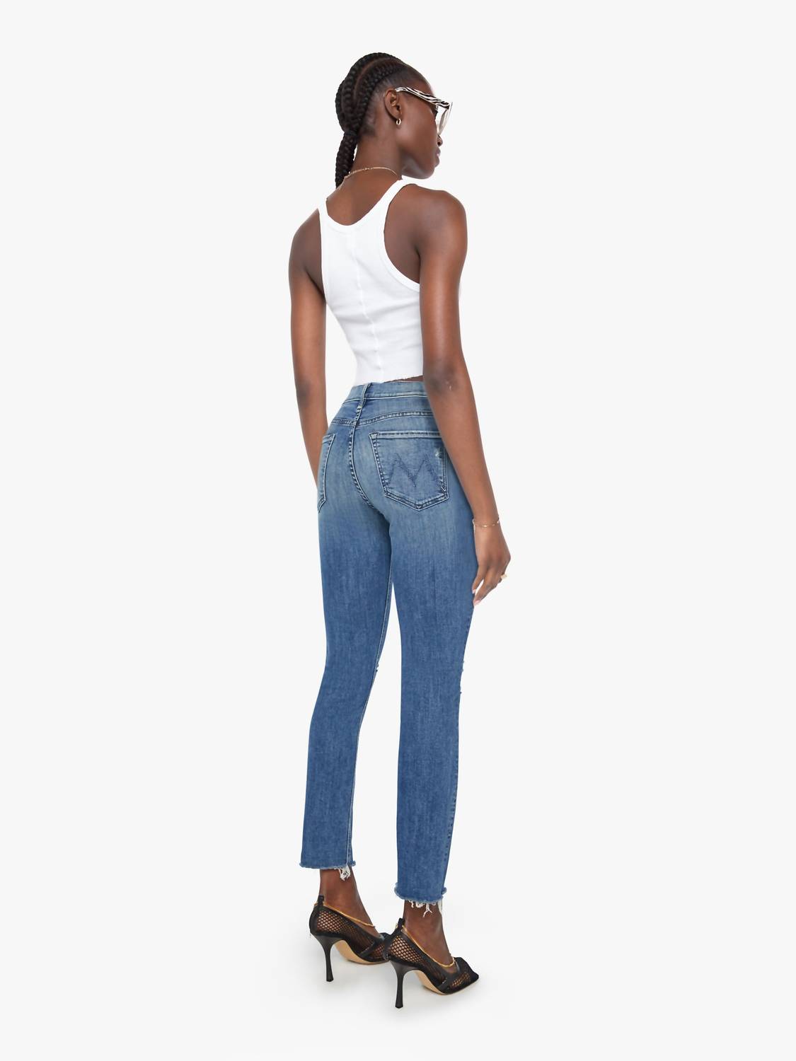 Mother - Mid Rise Dazzler Ankle Fray Jean