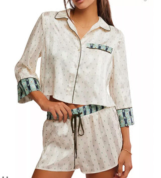 Free People - Pillow Talk 3/4 Sleeve Shirt And Short 2 Piece Pajama Set