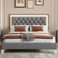 3-Pieces Bedroom Set, Queen Size Upholstered Platform Bed with LED Lights and Two Nightstands - Gray