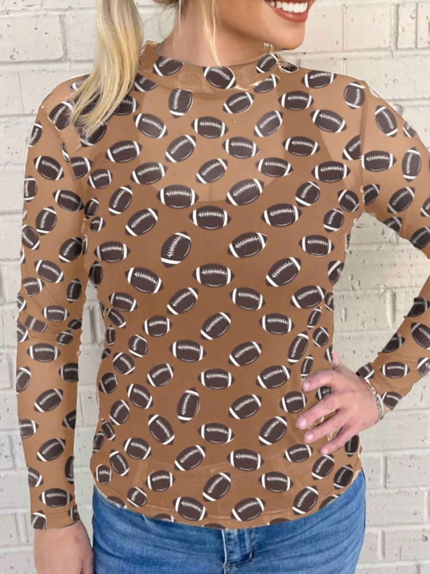 Aapparella - Women's Mesh Football Print Long Sleeve Top