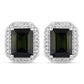 3.57 Carat Genuine Green Tourmaline and White Diamond 14K White Gold Earrings