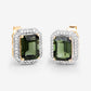 3.57 Carat Genuine Green Tourmaline and White Diamond 14K Yellow Gold Earrings