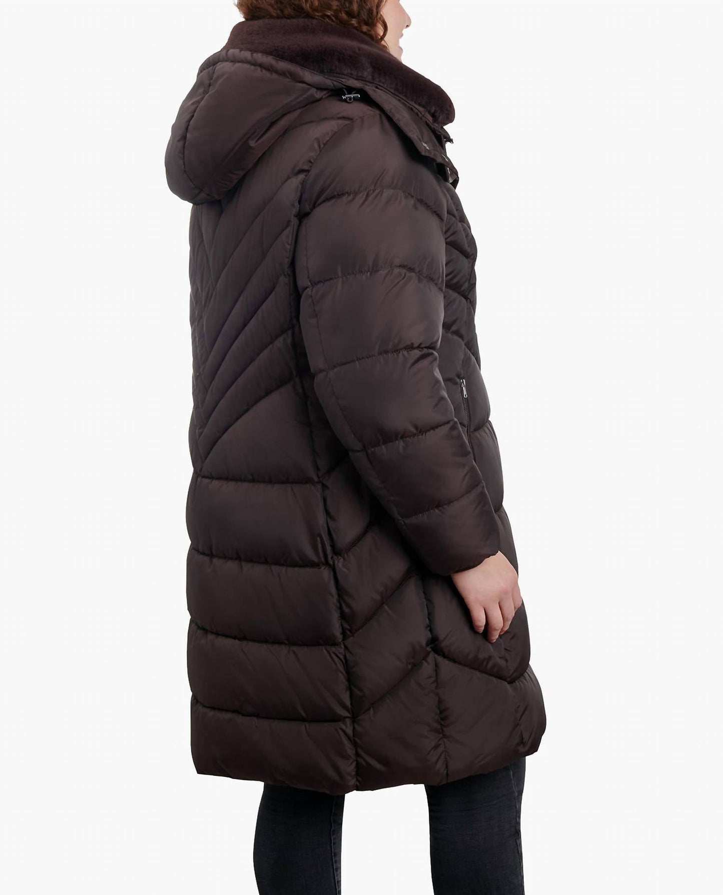 London Fog - Plus Size Zip-front Hooded Puffer Jacket With Button-off Fur Collar