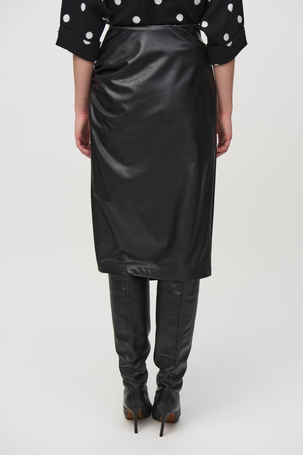 Joseph Ribkoff - Faux Leather High-waist Midi Pencil Skirt