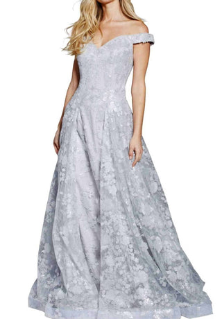 Jovani - Diaphanous Off-the-shoulder Gown