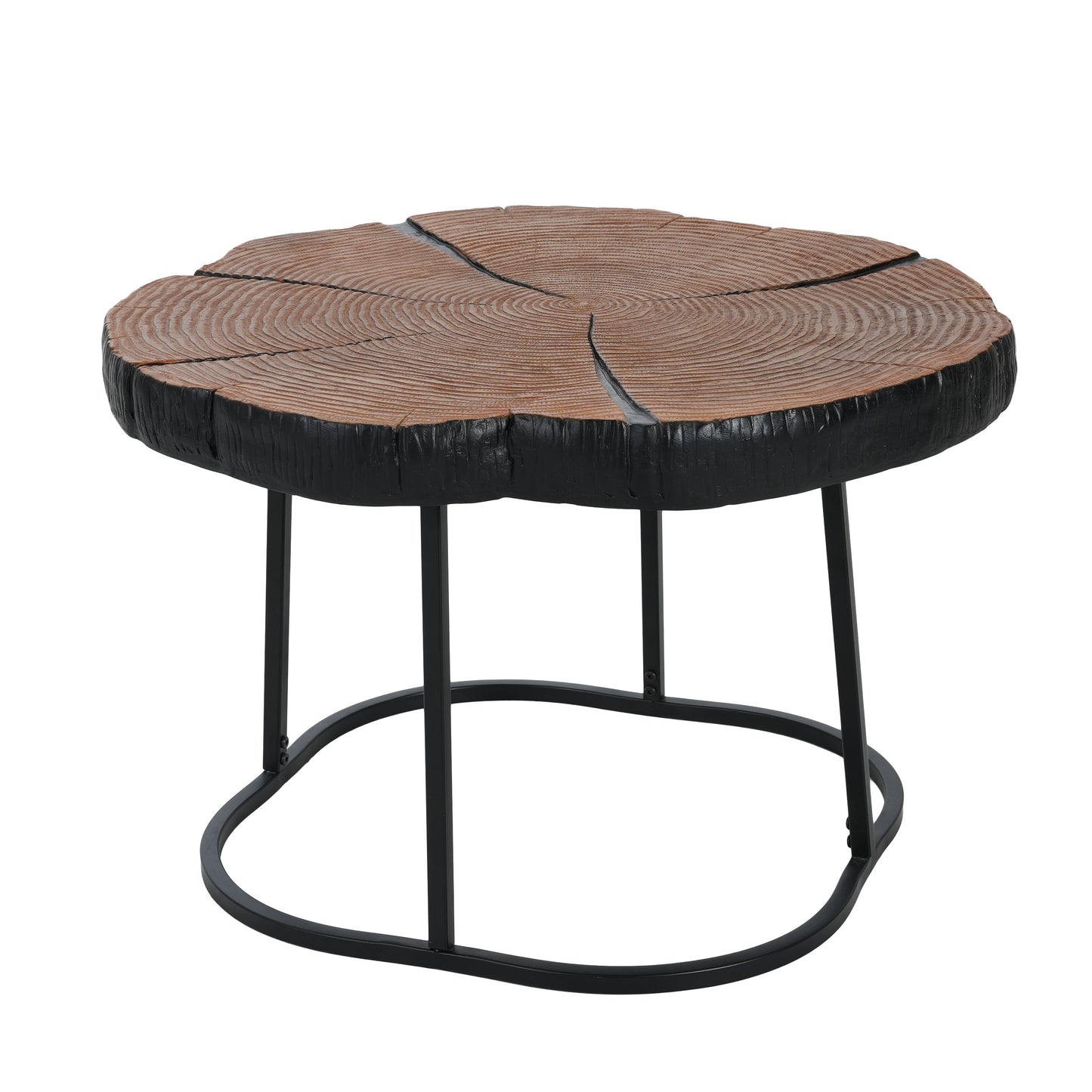 Irregular Coffee Table, 27" Modern MGO Top with Natural Wood & Black Metal Base