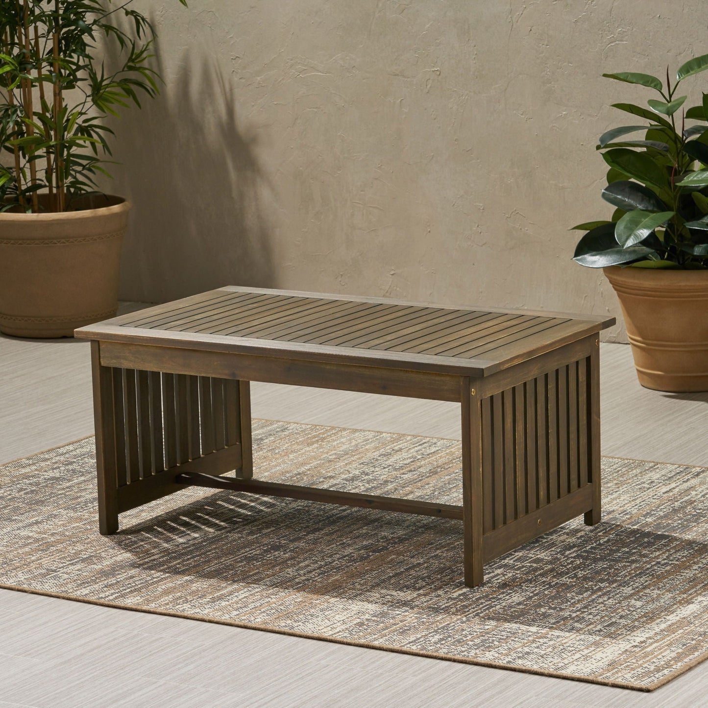 Acacia Wood Rectangular Patio Coffee Table for Outside
