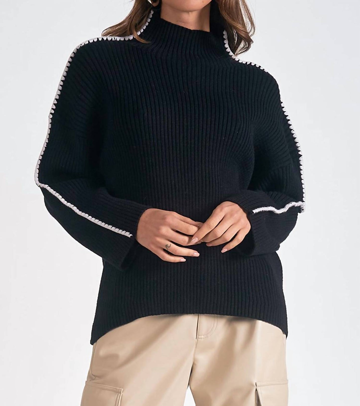 Elan - Piped Sleeve Mock Neck