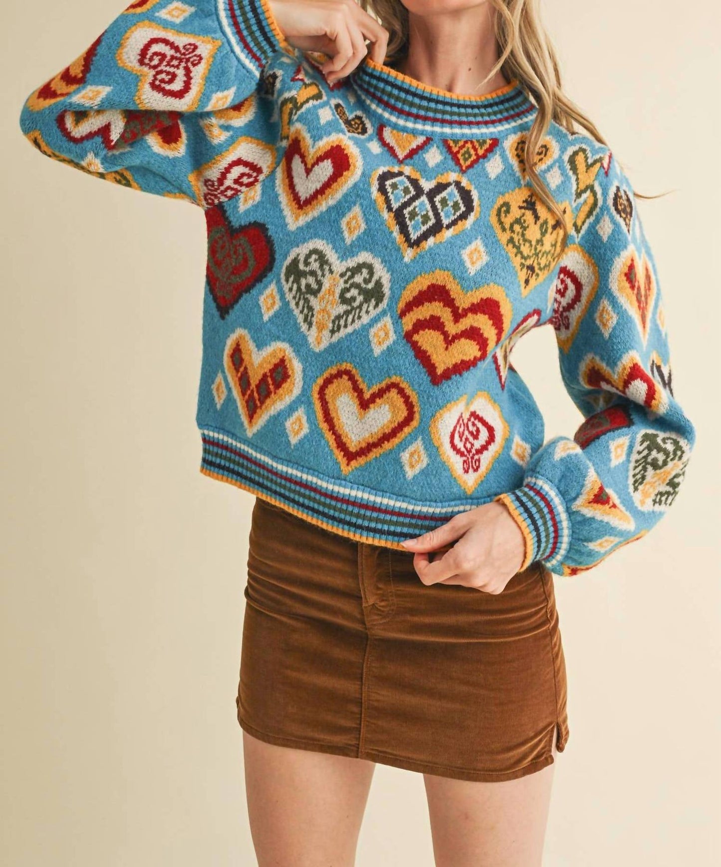 &Merci - Heart Pattern Pullover Sweater