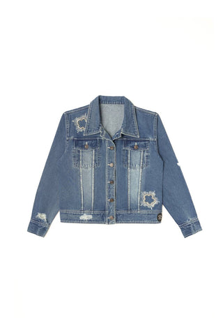 Sasha+Z - Women's Stone Embossed & Distressed Denim Jacket