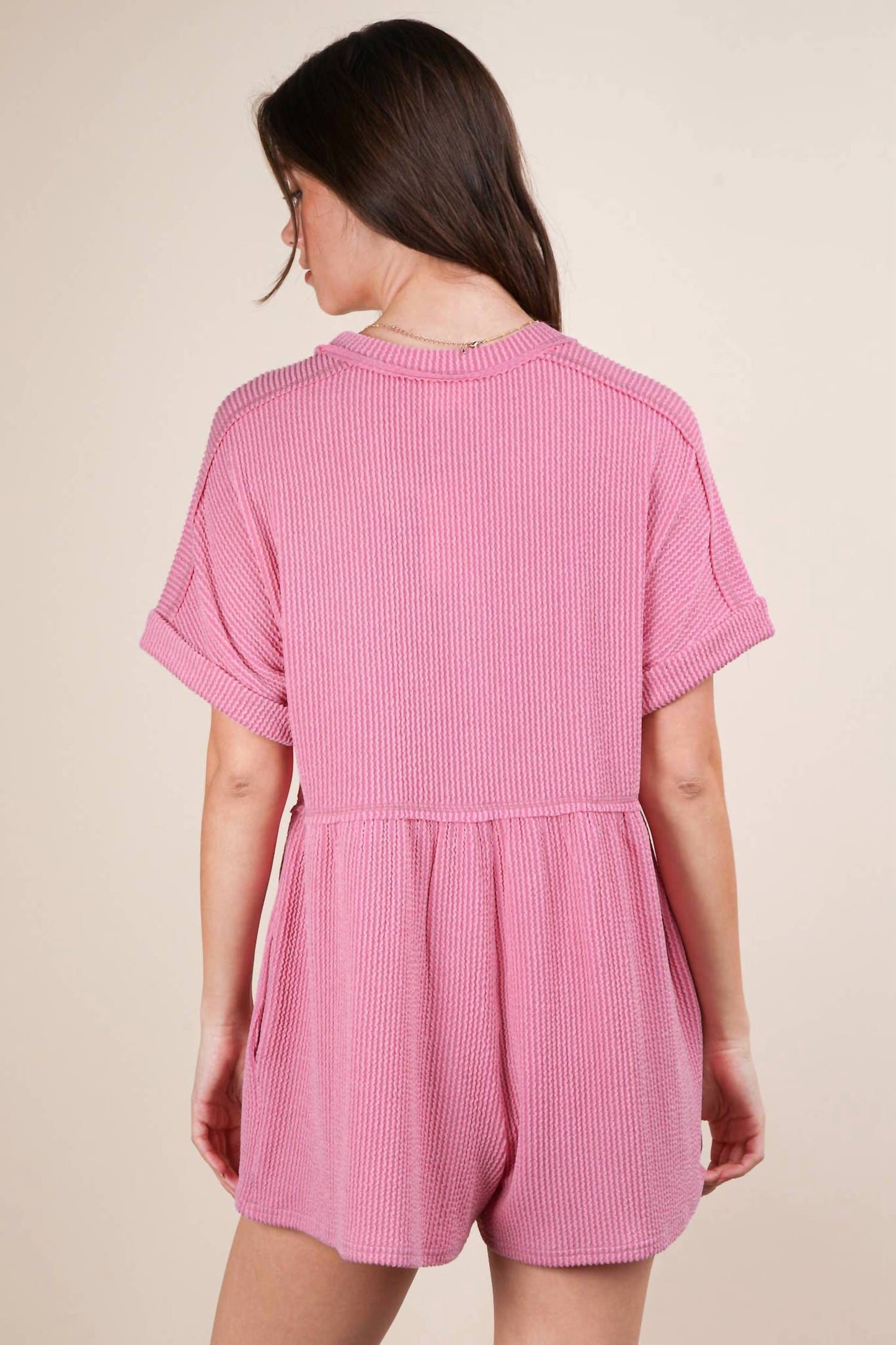 Very J - Two Tone Ribbed Knit Comfy Casual Romper