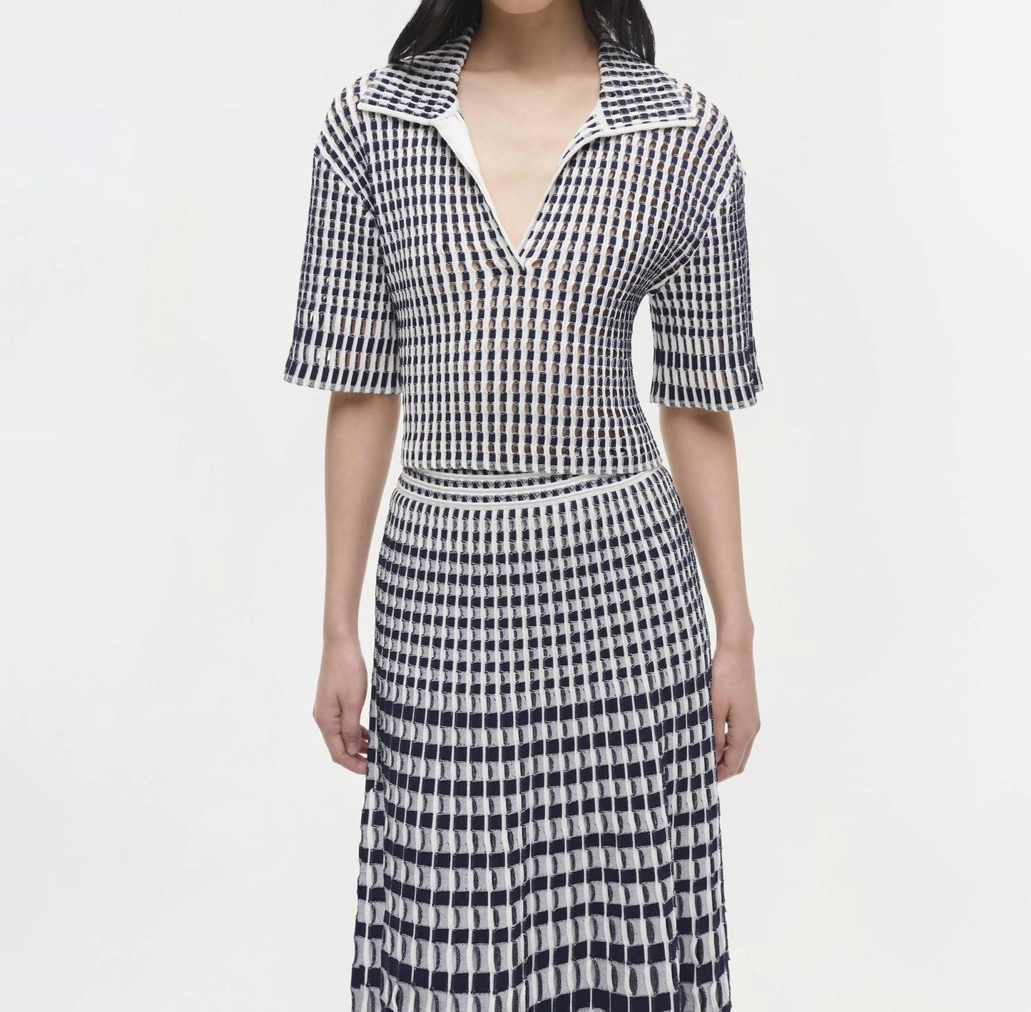 Simkhai - Adley Gingham Knit Cropped Polo