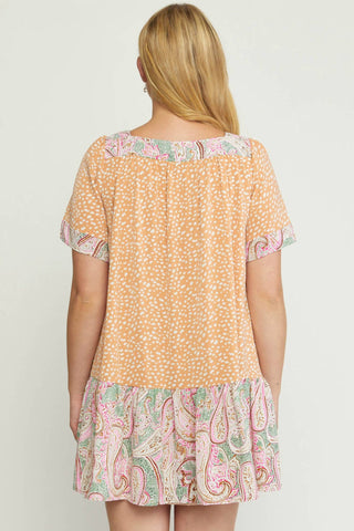 Entro - Mixed Print Square Neck Dress - Plus