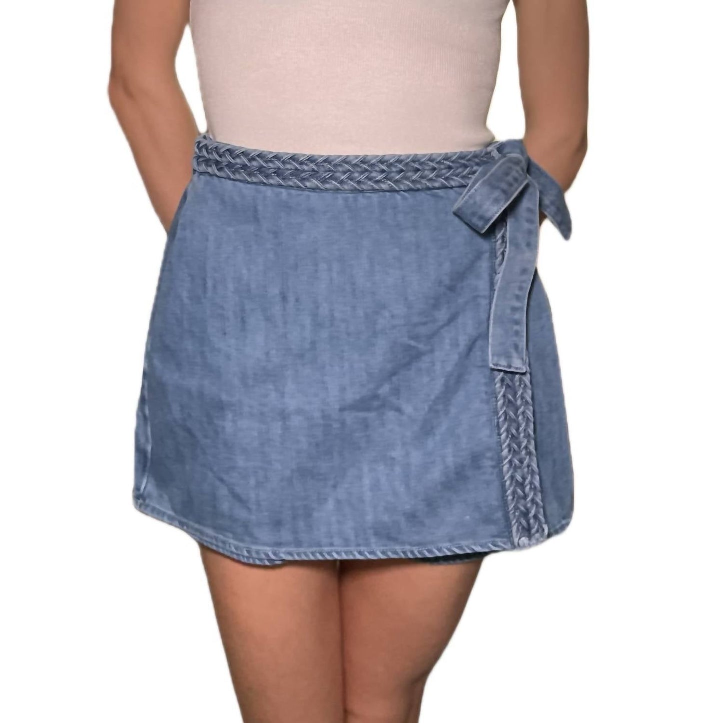 Bellissima - Braided Denim Waist Tie Wrapped Skort