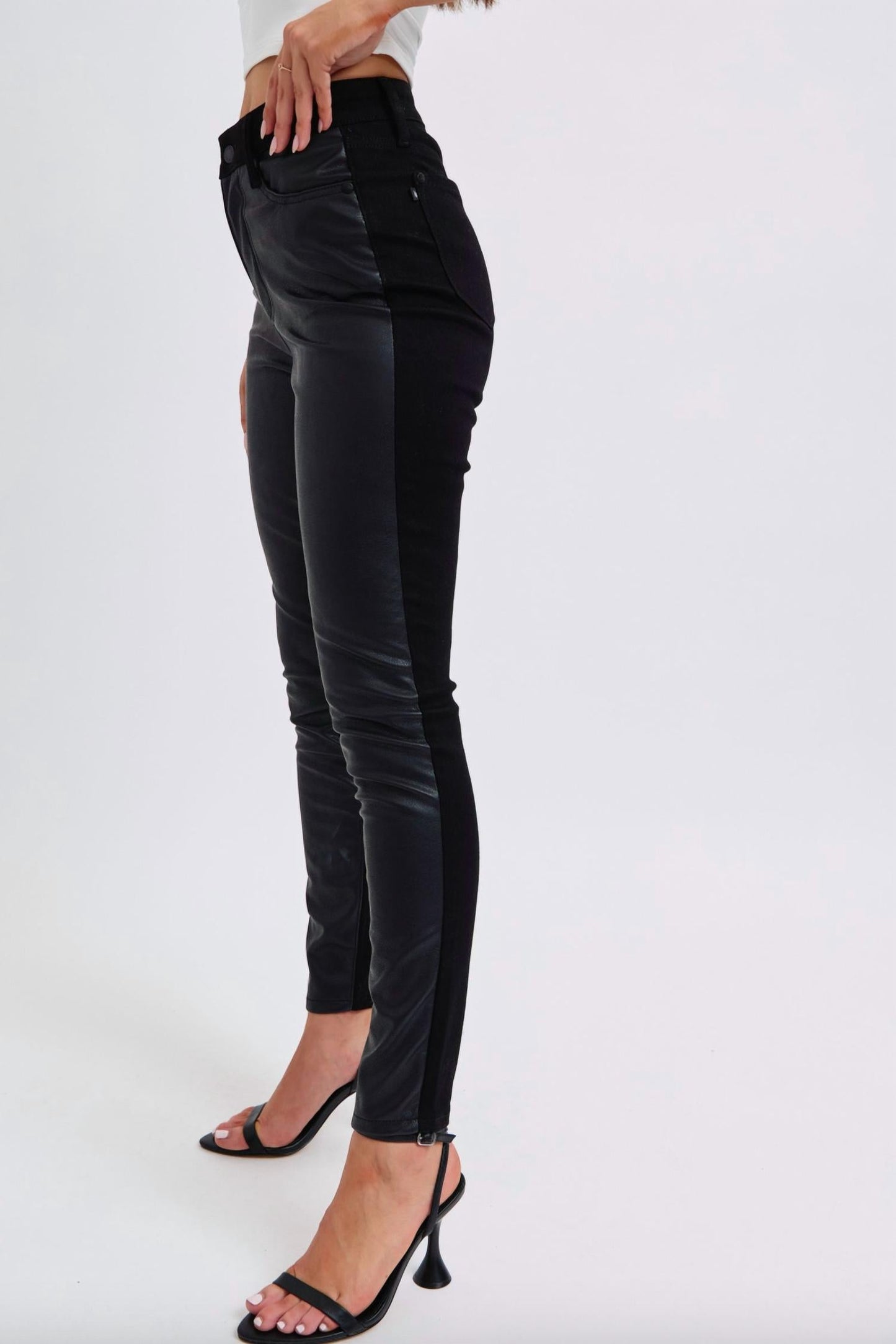 Judy Blue - Faux Leather & Denim Skinny Jeans