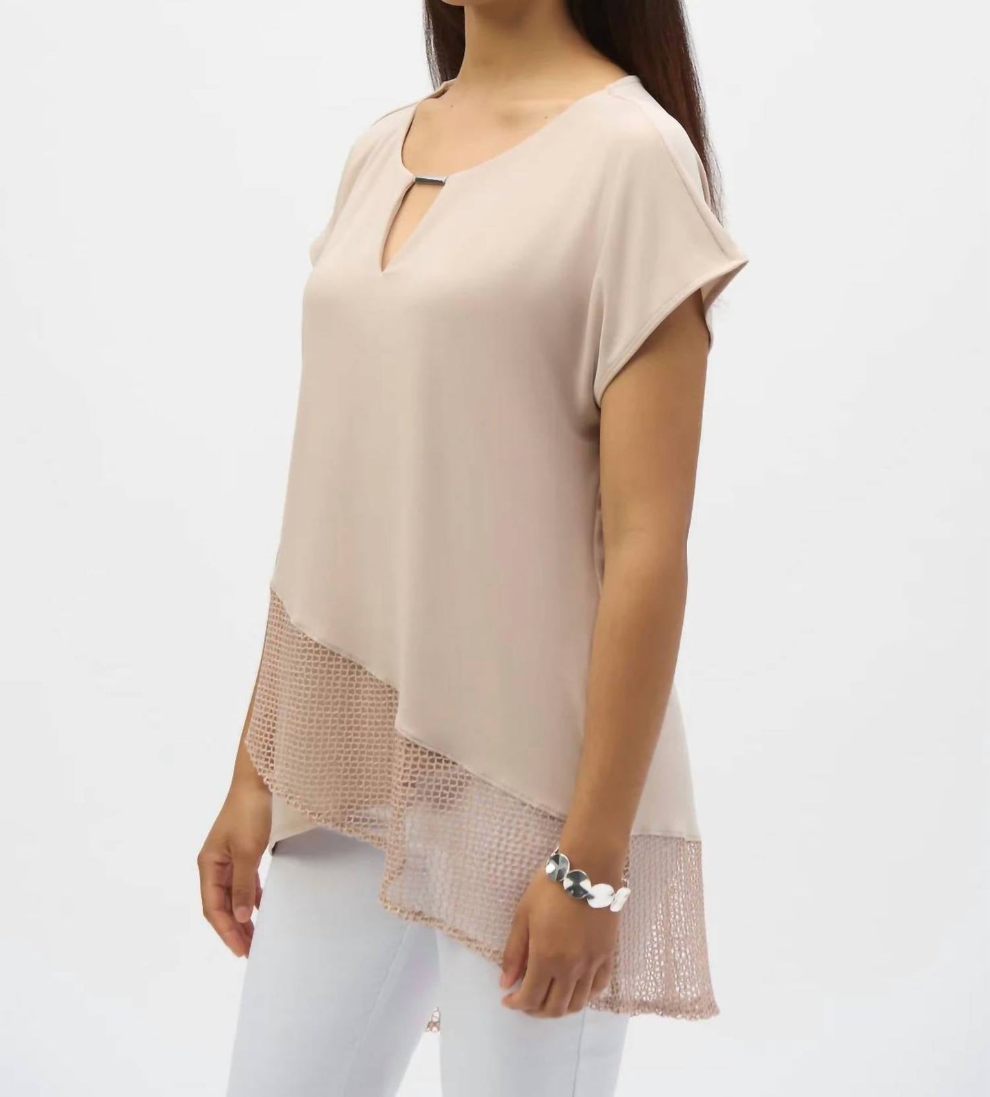 Joseph Ribkoff - Asymmetrical Foiled Mesh Top