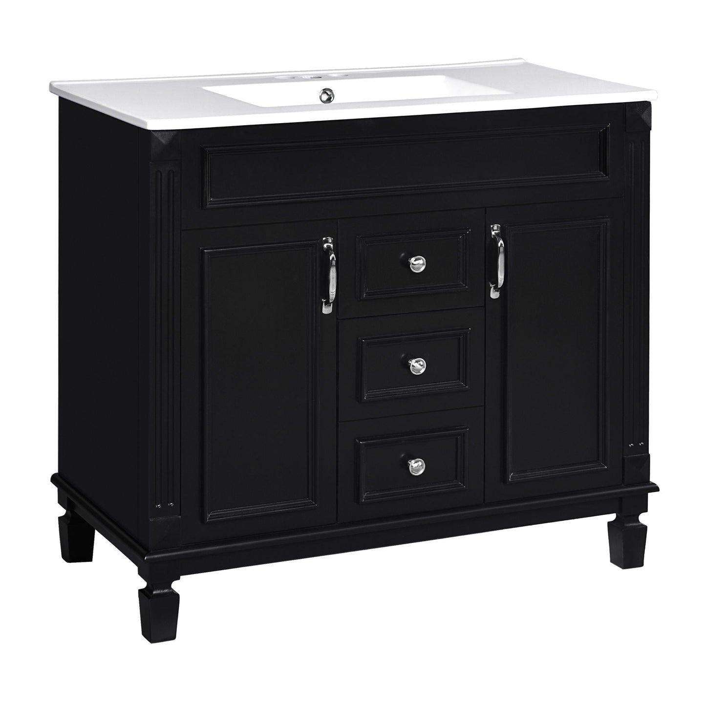 Bathroom Vanity With Top Sink, Basin On Cabinet With 2 Soft Closing Doors And 2 Drawers