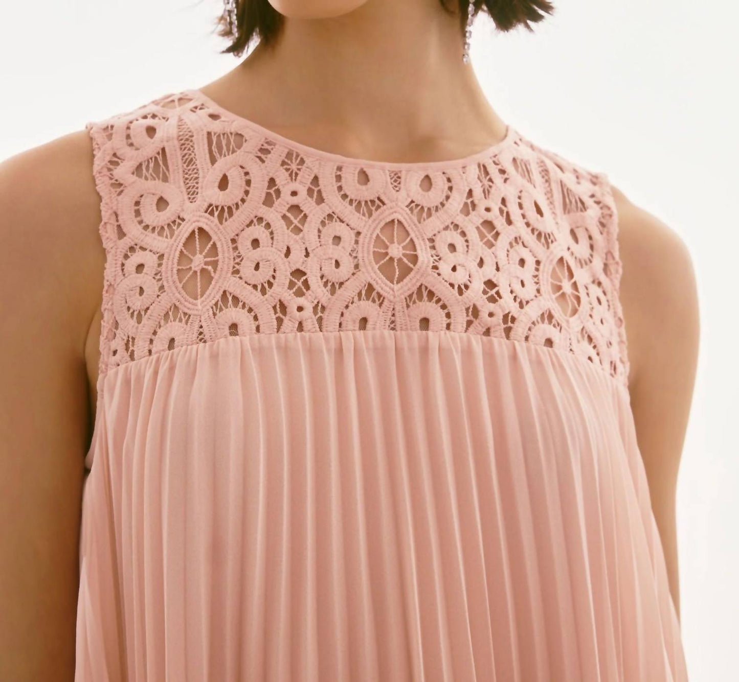 Joseph Ribkoff - Lace Chiffon Pleated Trapeze Midi Dress