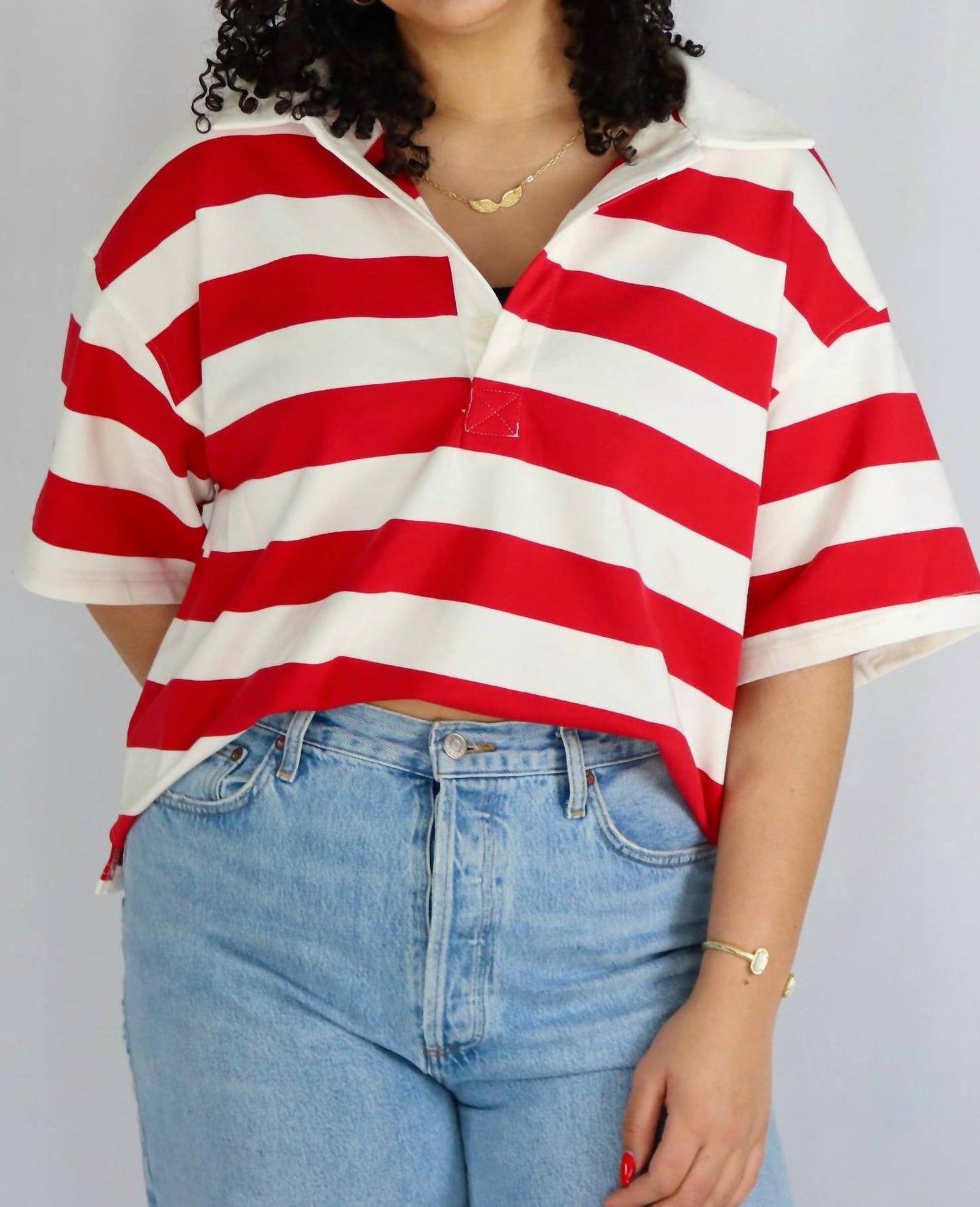 Buttermelon - Striped Oversized Polo Shirt