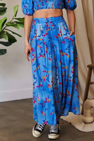 Trendsi - Davi & Dani Printed Smocking Waistband Ruffled Maxi Skirt