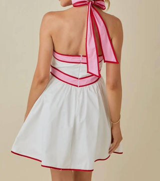 Baby Pink - Colorblock Strap Design Halter Neck Mini Dress