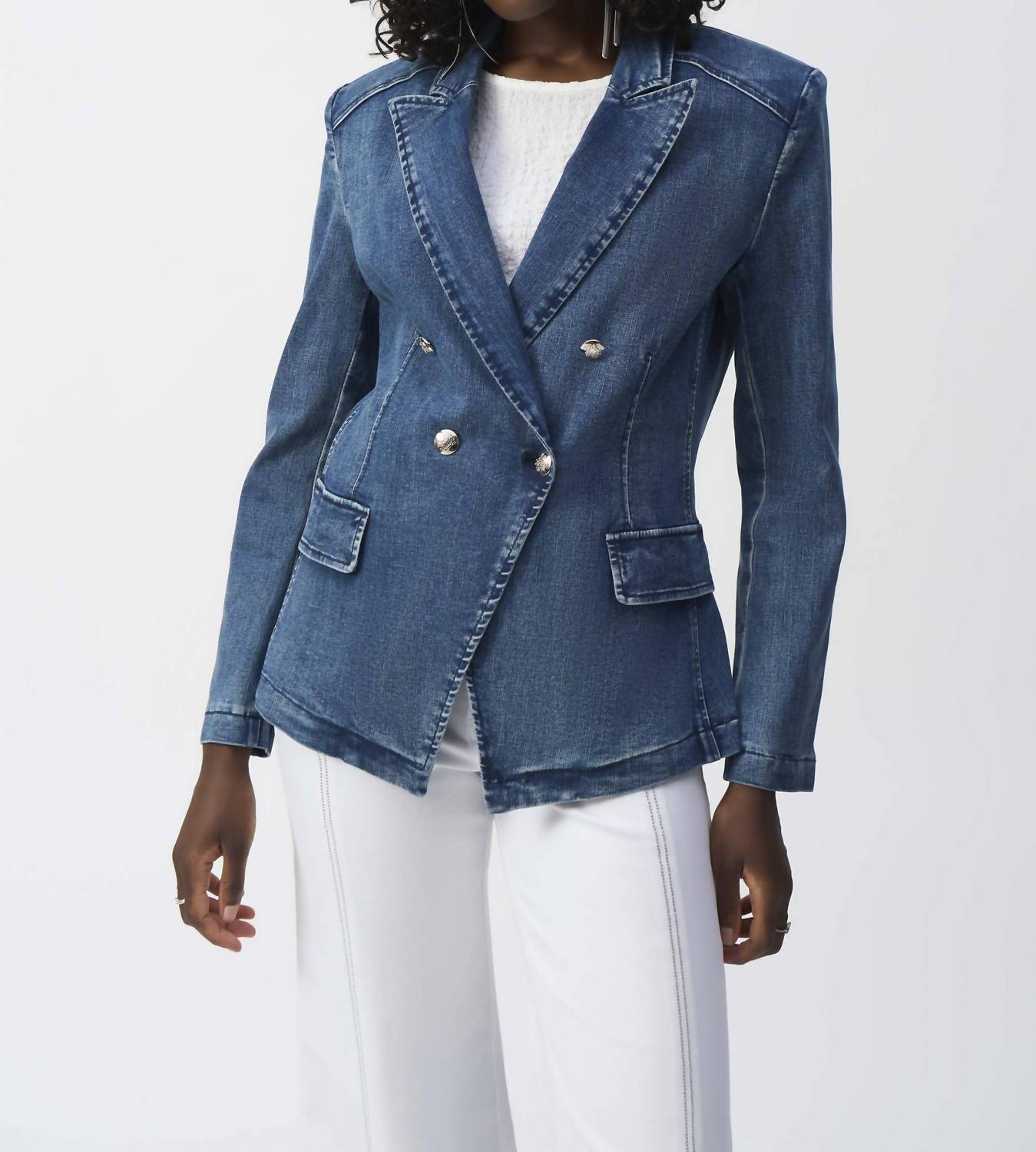 Joseph Ribkoff - Stretch Denim Double-breasted Blazer