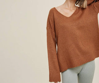 Wishlist - Marled V-neck Sweater With Side Slits