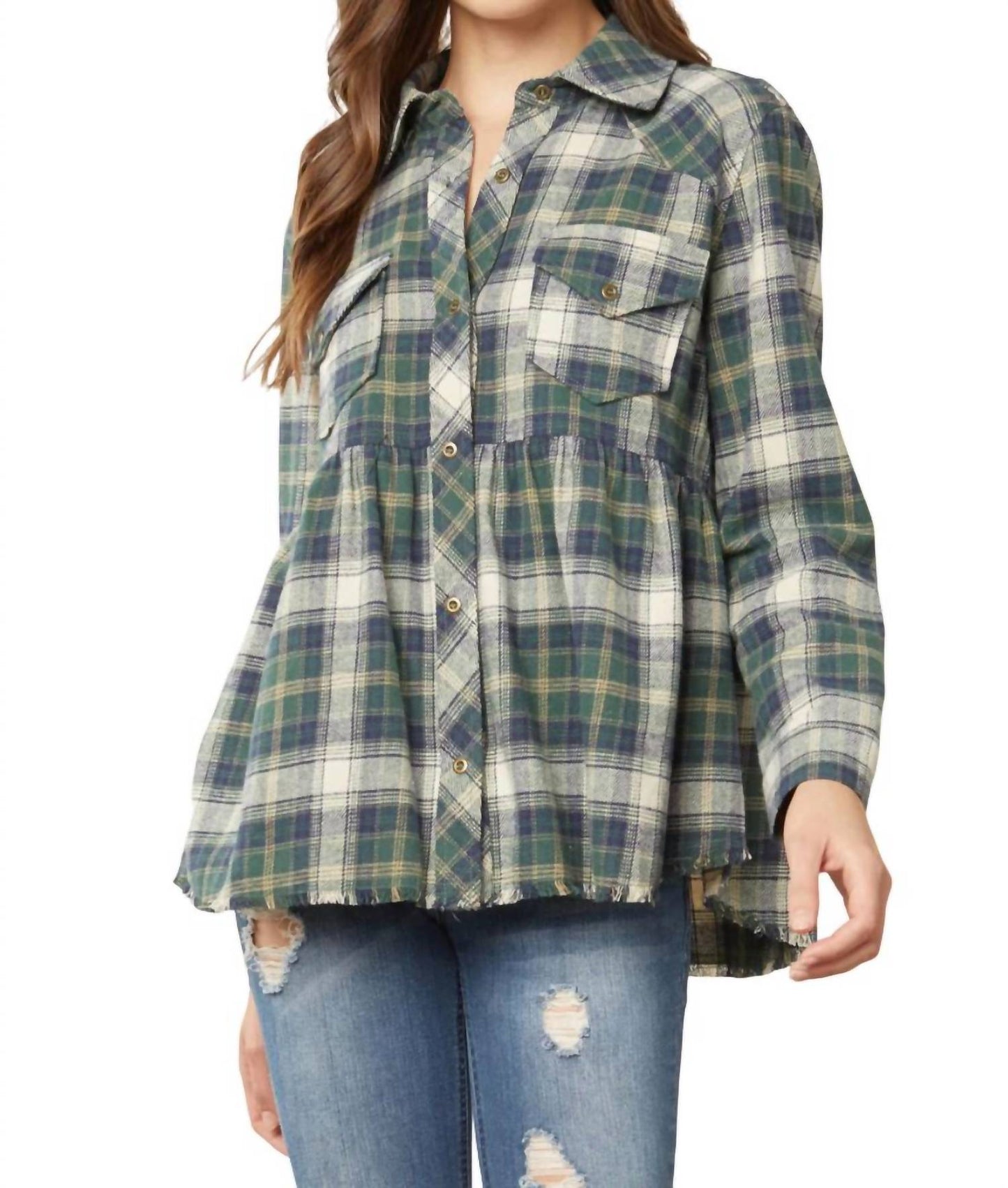 Entro - Plaid Flannel Babydoll Top