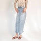 Recollection Brand - Frayed Hem Asymmetrical Stretch Denim Maxi Skirt