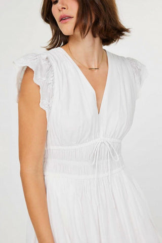 Current Air - V-neck Flutter Slv White Midi Dress