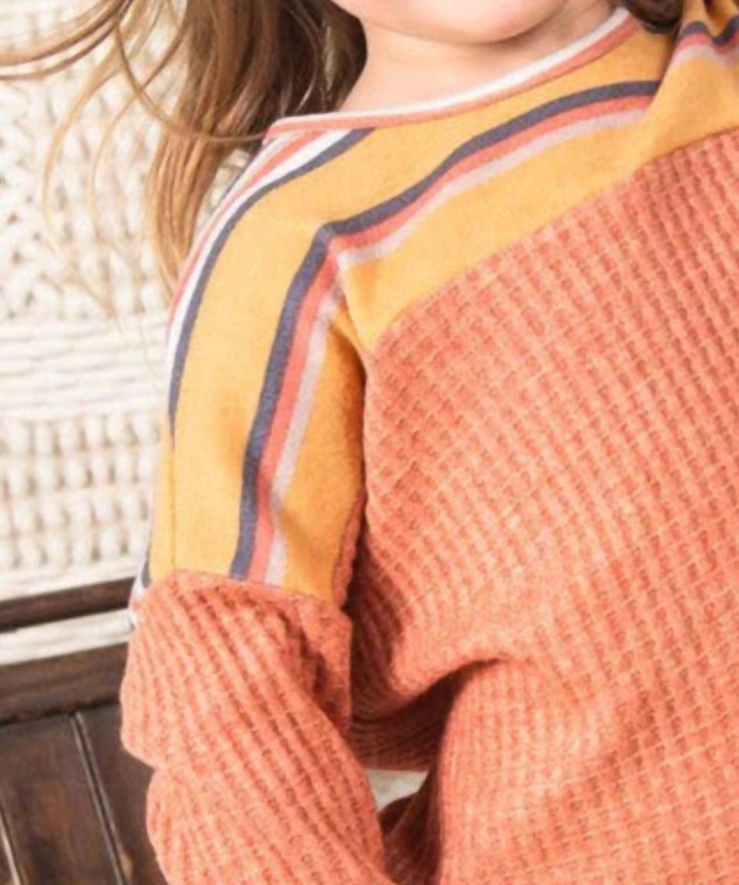 12Pm By Mon Ami - Girls Stripe Waffle Knit Top