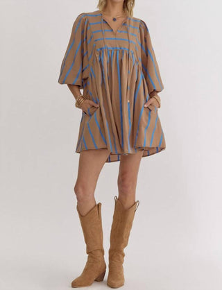 Entro - Striped Babydoll Short Dress