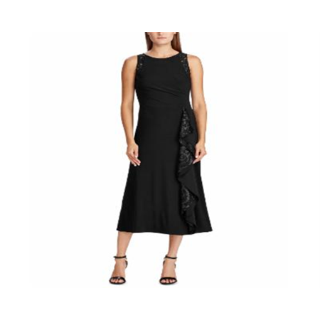 LAUREN Ralph Lauren Women s Lace-Trim Jersey Dress Black Size 0