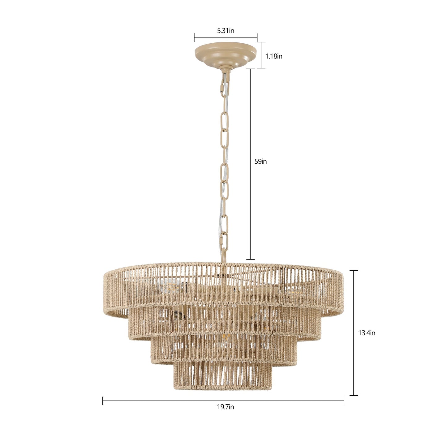 20' Modern 4-Layer Woven Hemp Rope Chandelier