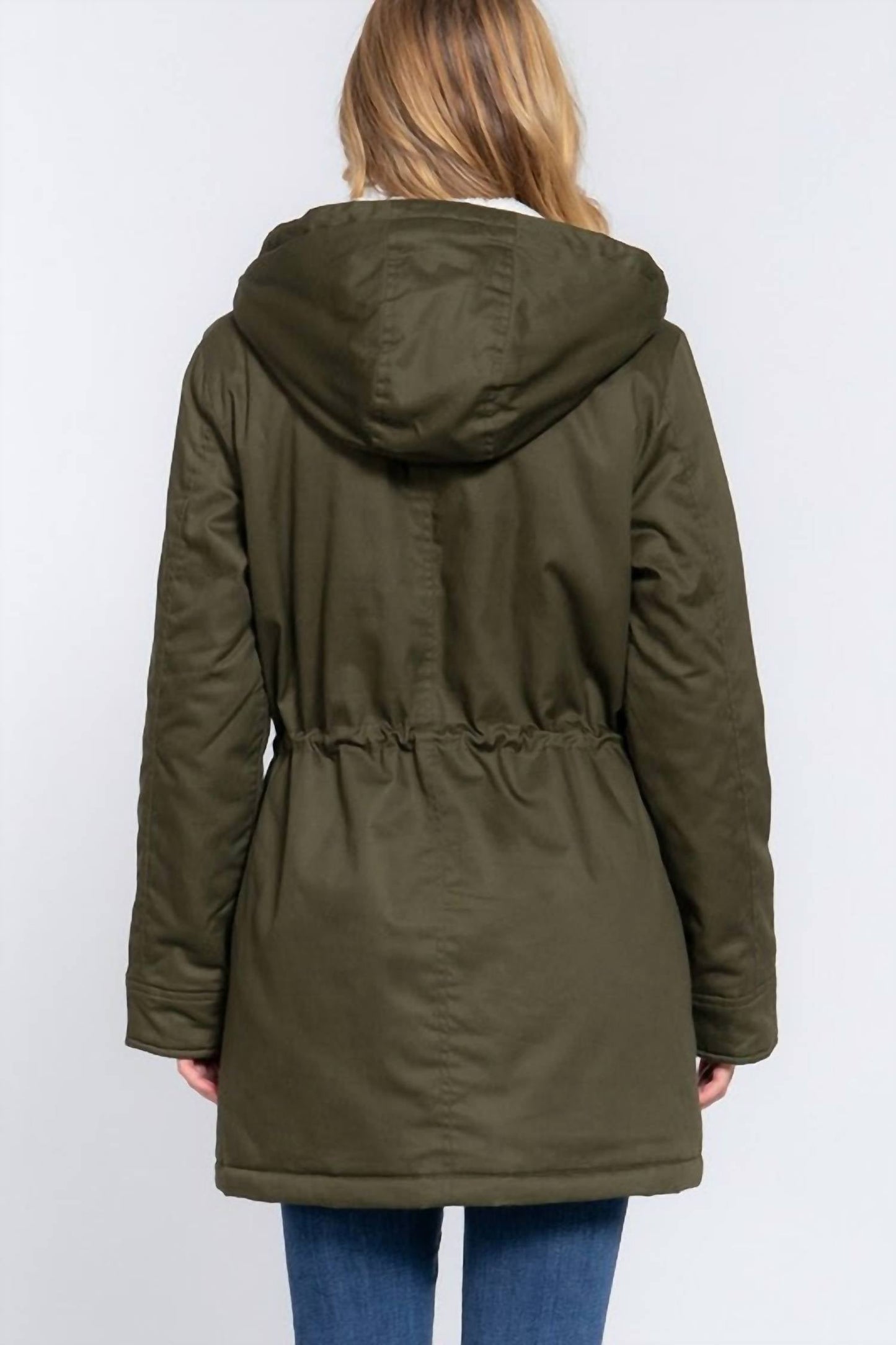 Active Usa - Fleece Lined Fur Hoodie Utility Jacket