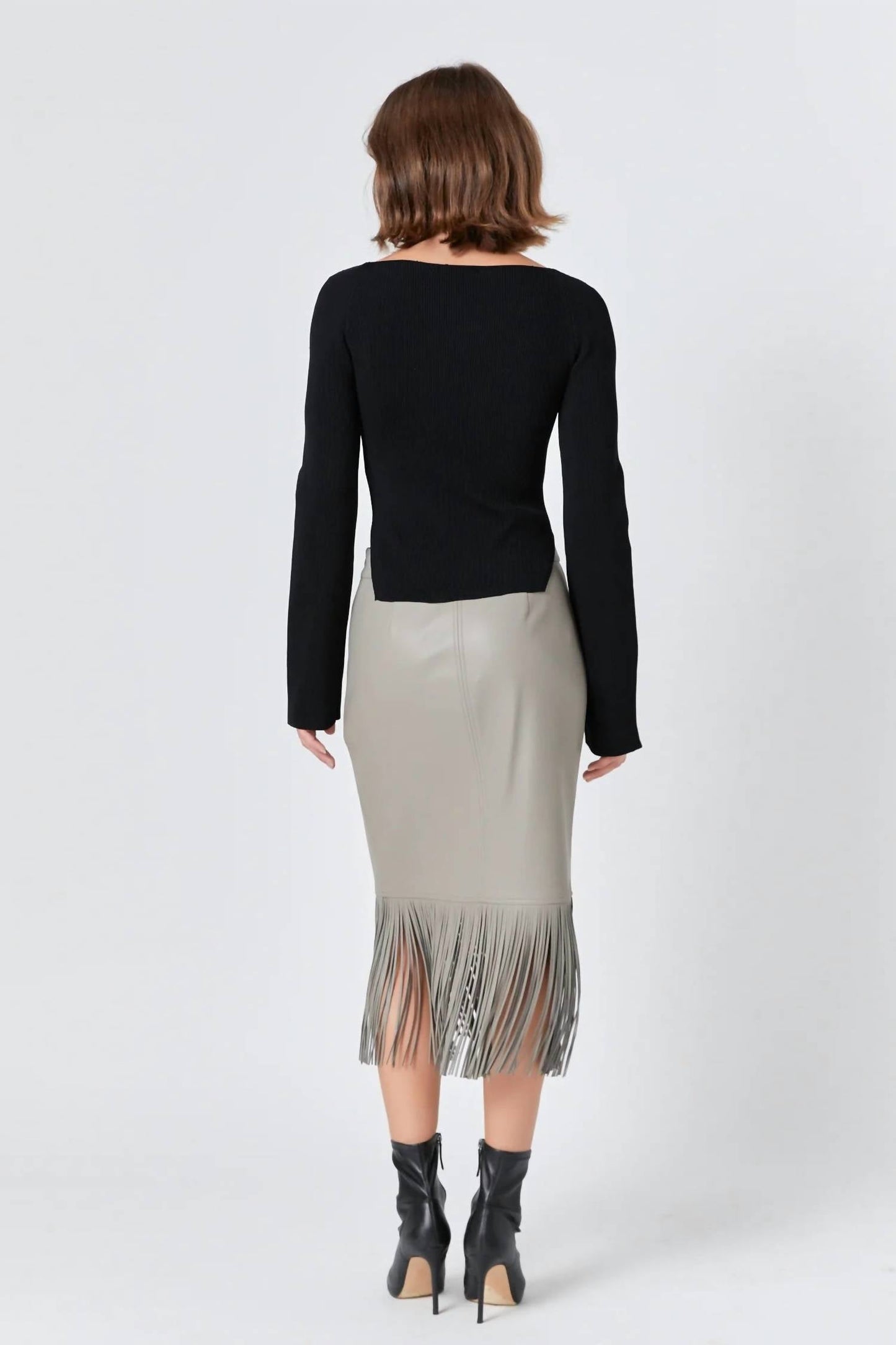 Endless Rose - Faux Leather Fringe Midi Skirt