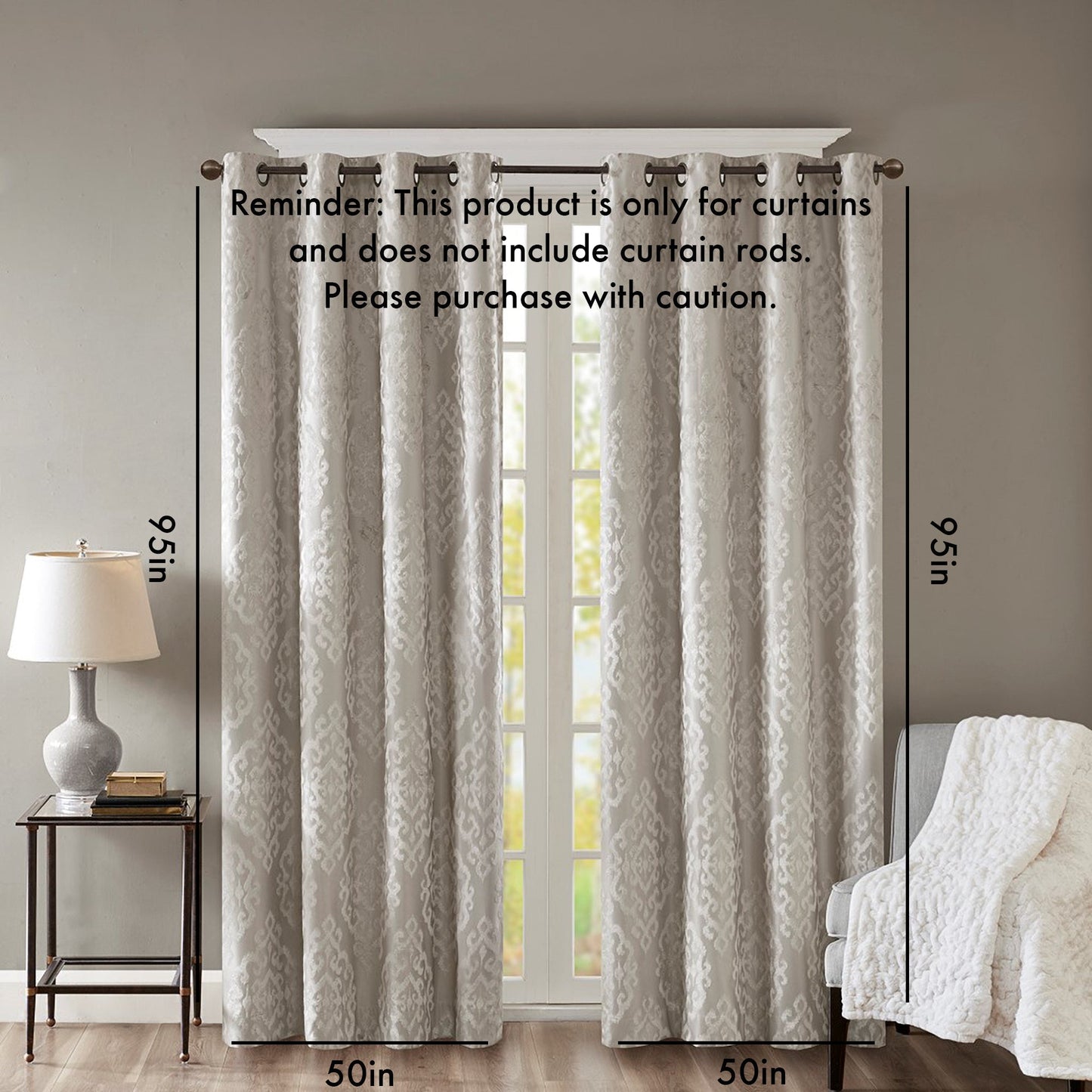 Knitted Jacquard Damask Total Blackout Grommet Top Curtain Panel