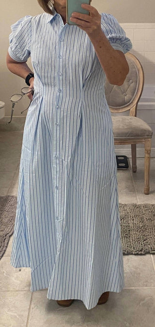 Jodifl - Striped Pin-tuck Flare Maxi Dress