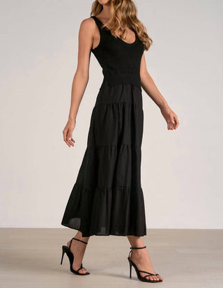 Elan - Sleeveless Tiered Ruffled Hem Woven Knit A-line Dress